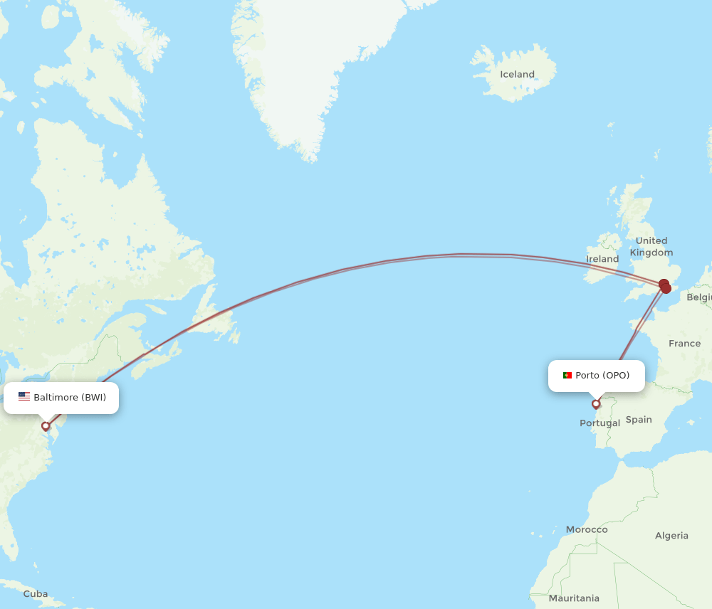 OPO-BWI flight routes