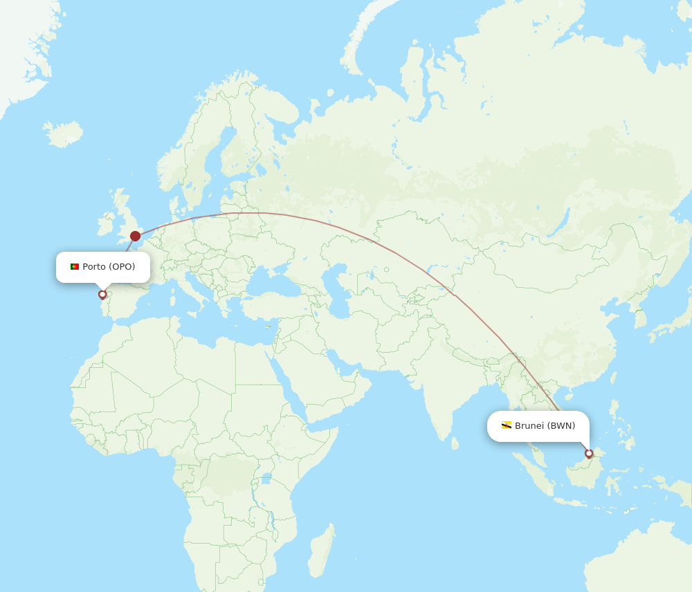 OPO to BWN flights and routes map
