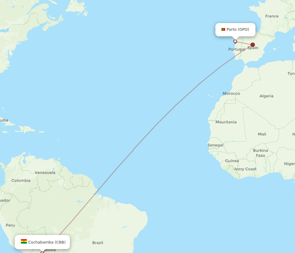 OPO-CBB flight routes