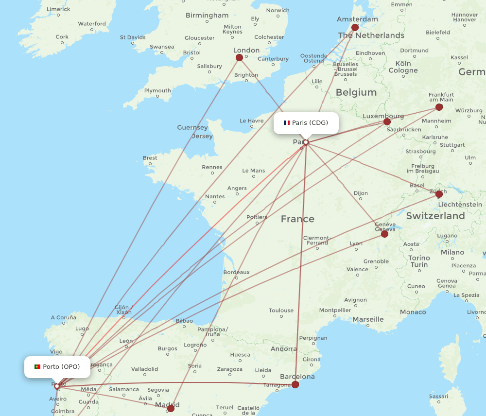 OPO-CDG flight routes