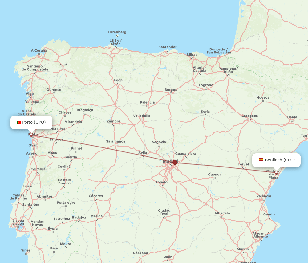 OPO to CDT flights and routes map