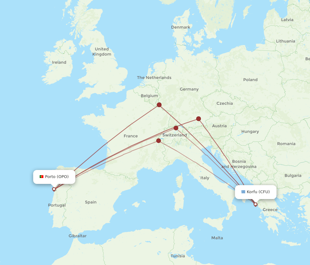 OPO-CFU flight routes