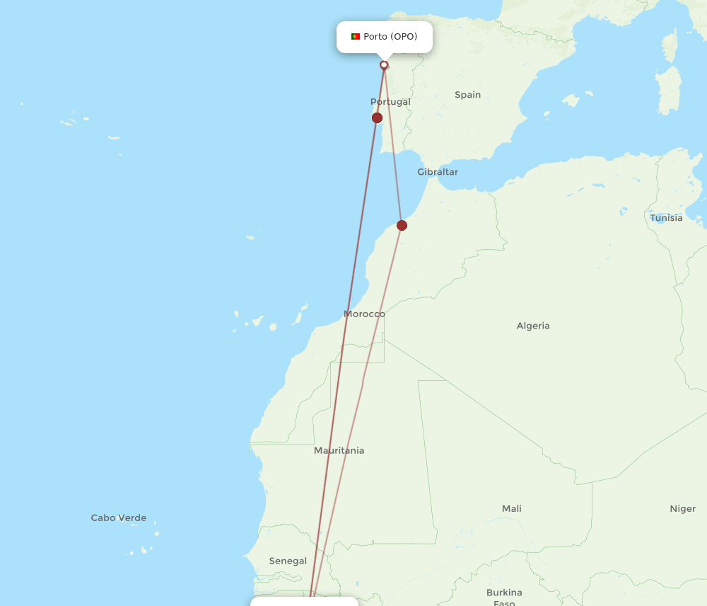 OPO-CKY flight routes