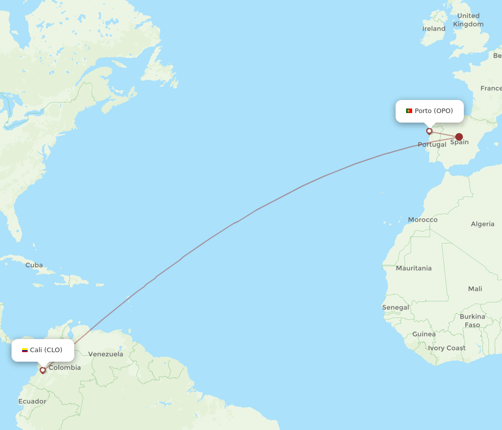 OPO-CLO flight routes
