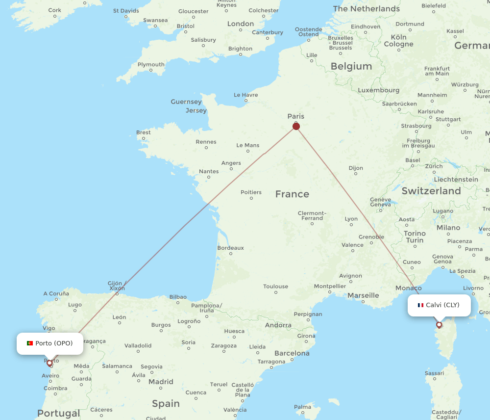 OPO to CLY flights and routes map
