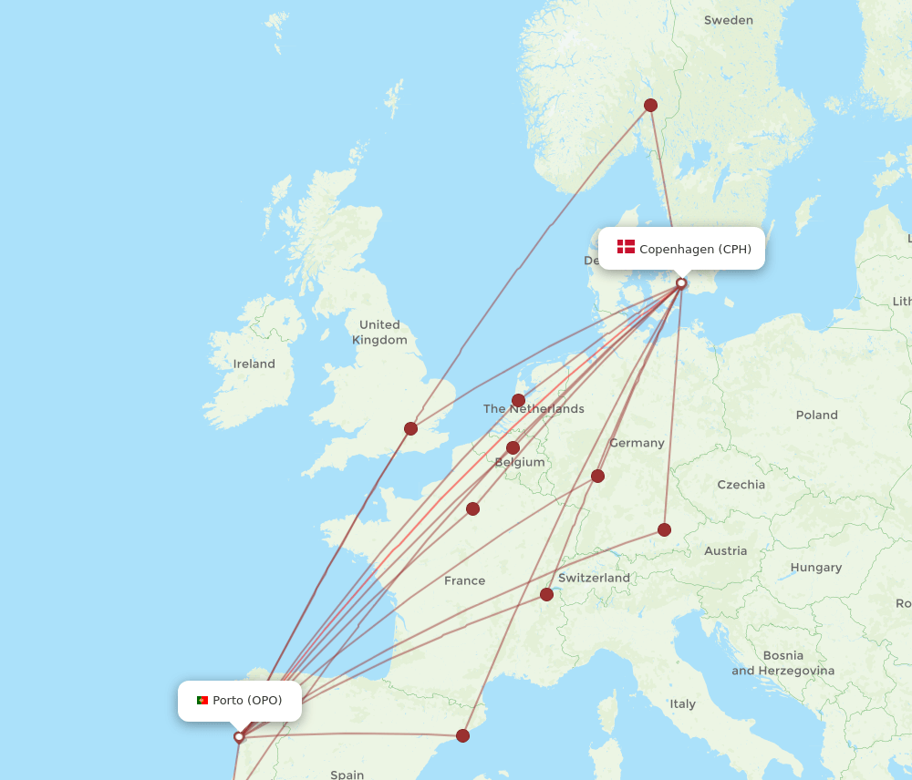 OPO-CPH flight routes