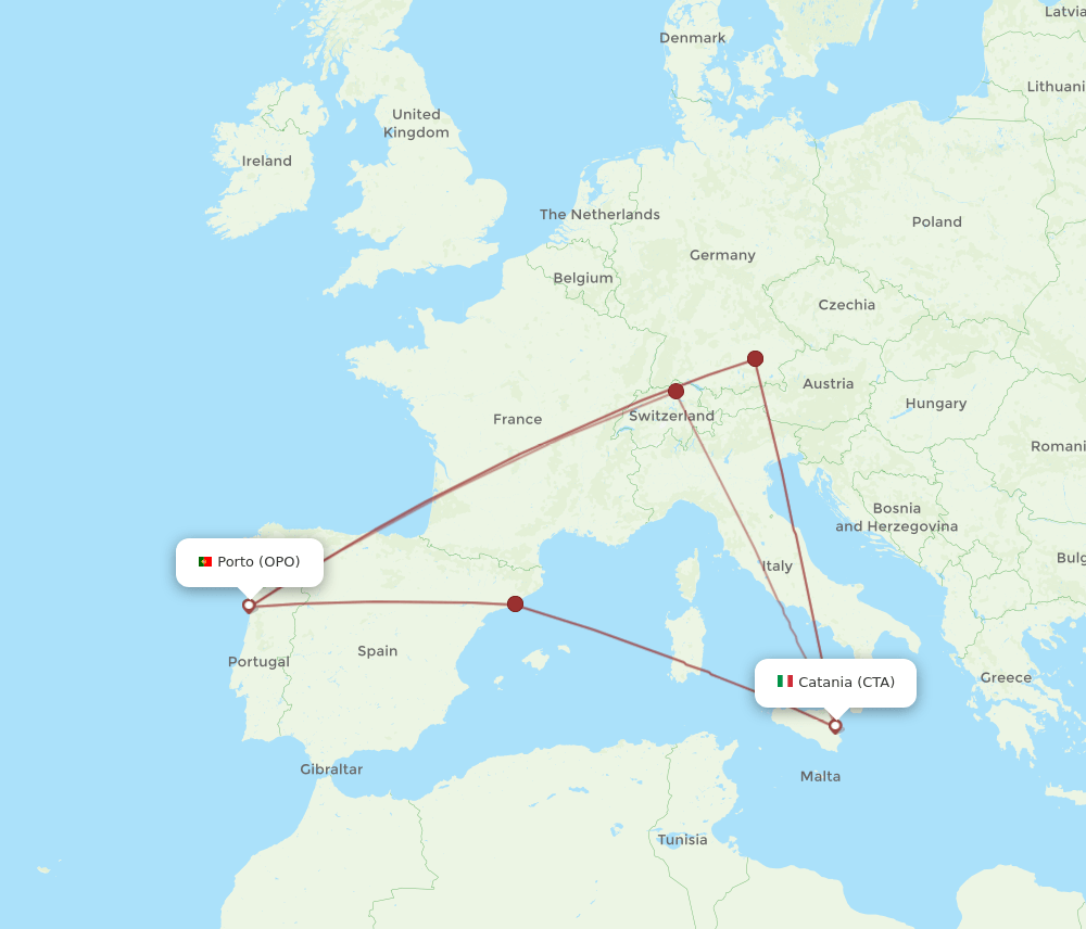 OPO-CTA flight routes