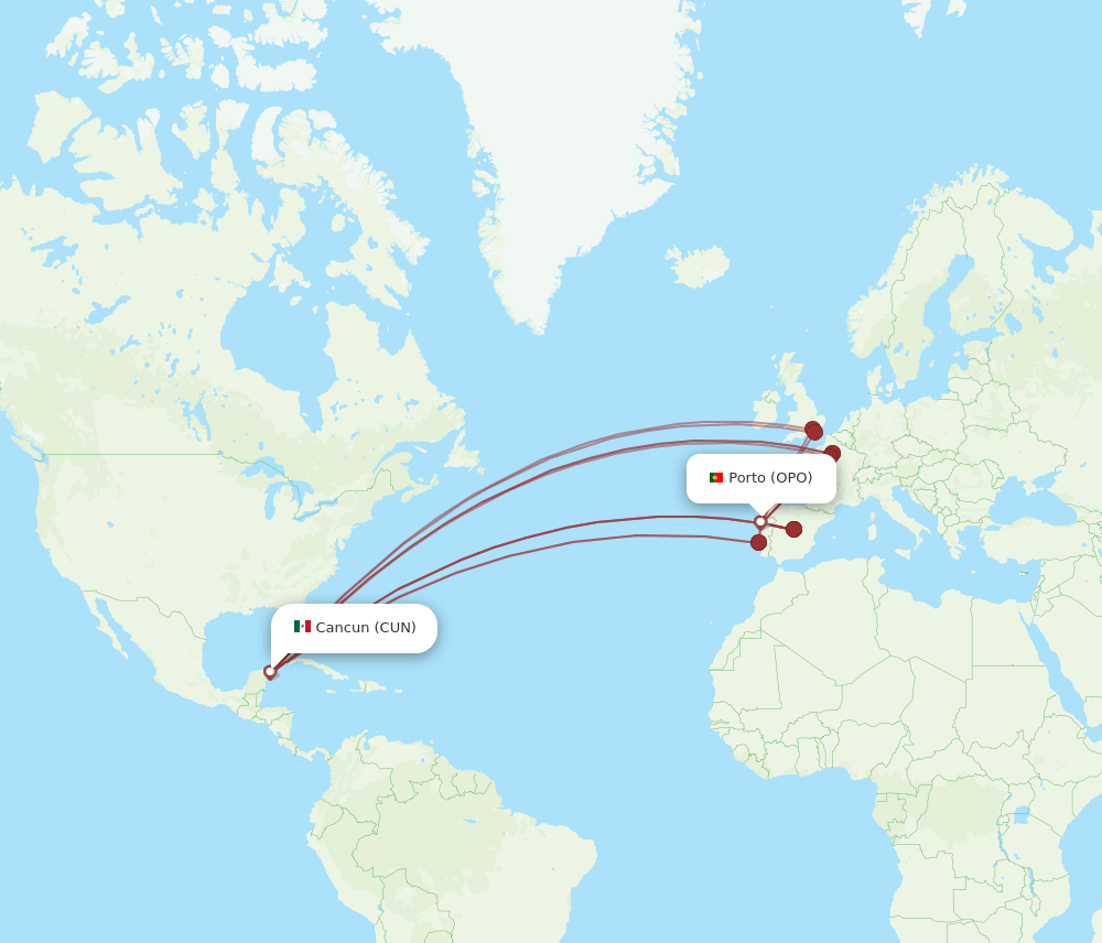 OPO-CUN flight routes