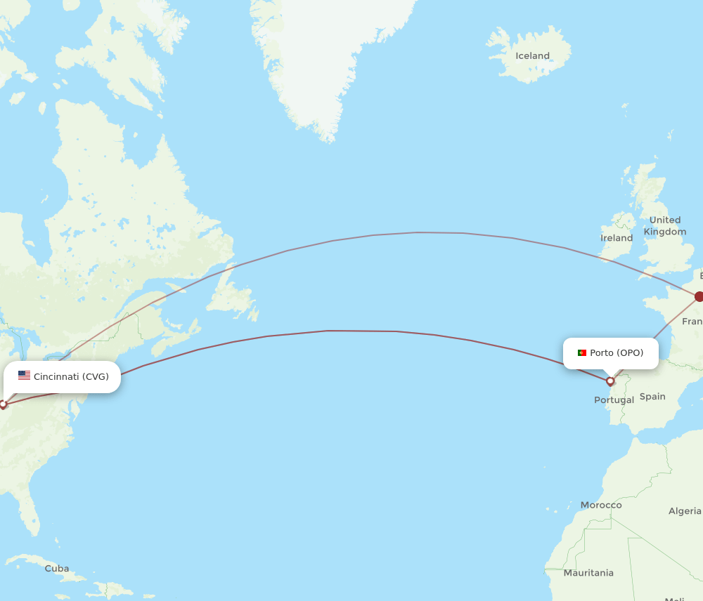 OPO-CVG flight routes