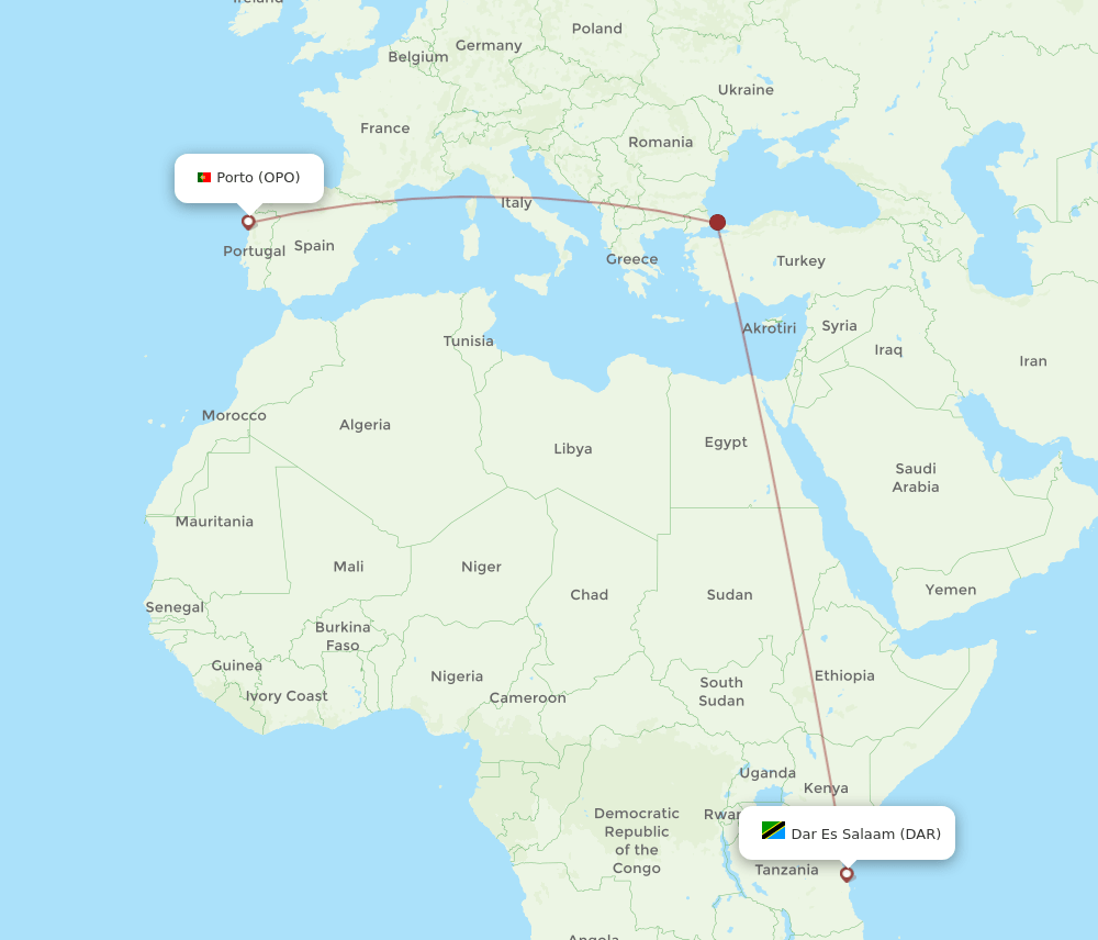 OPO-DAR flight routes