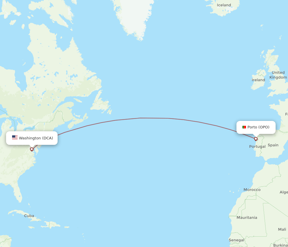 OPO-DCA flight routes