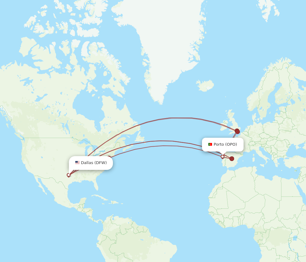 OPO-DFW flight routes