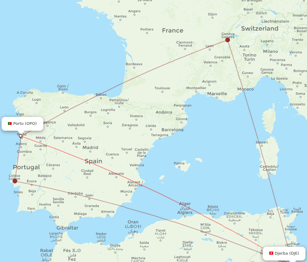 OPO-DJE flight routes