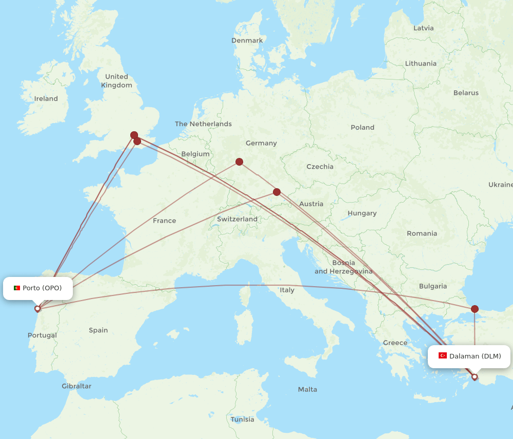 OPO-DLM flight routes