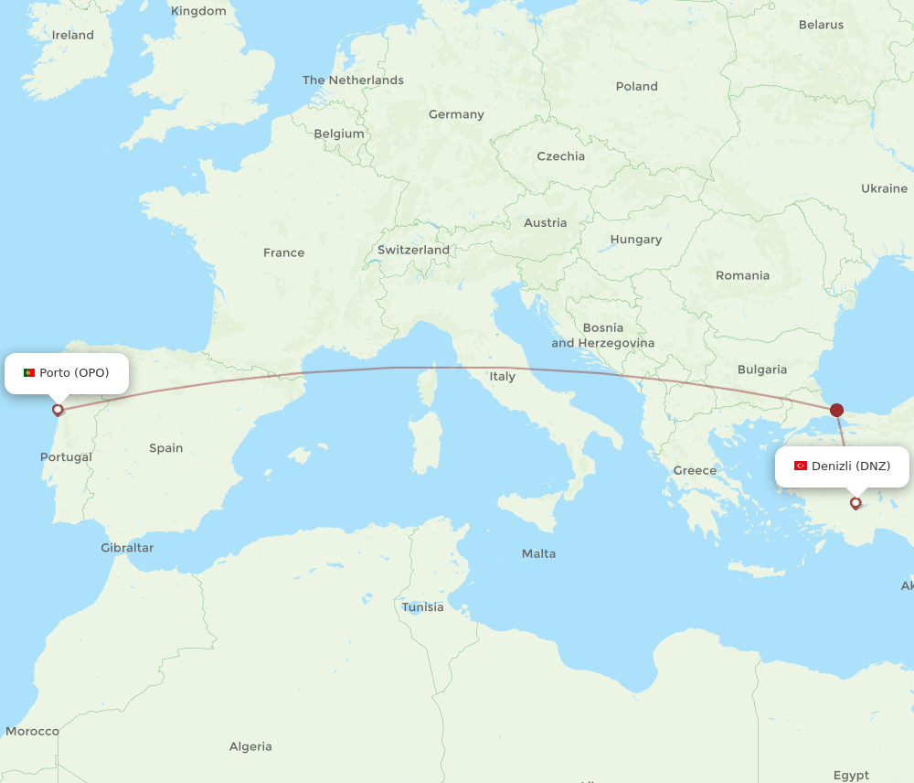 OPO-DNZ flight routes