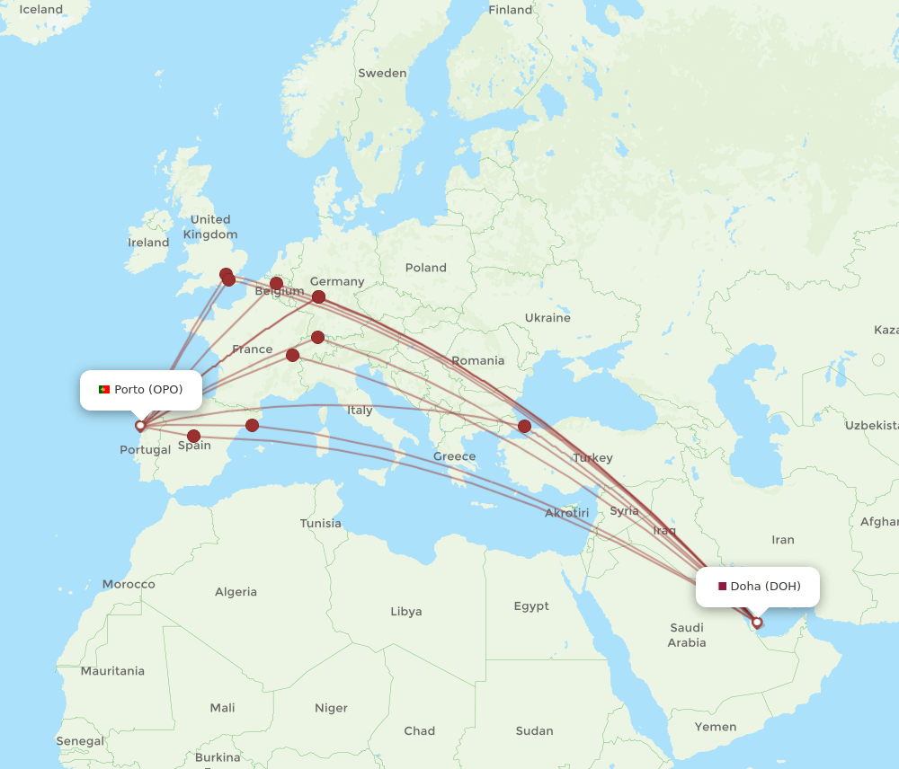 OPO-DOH flight routes