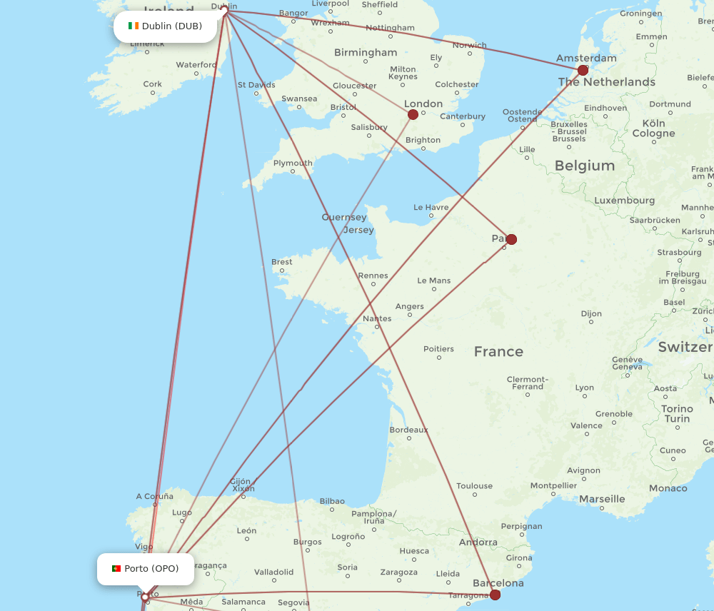 OPO-DUB flight routes