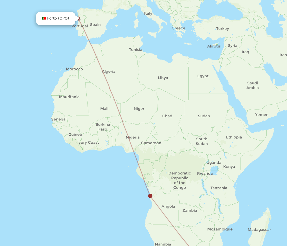 OPO to DUR flights and routes map