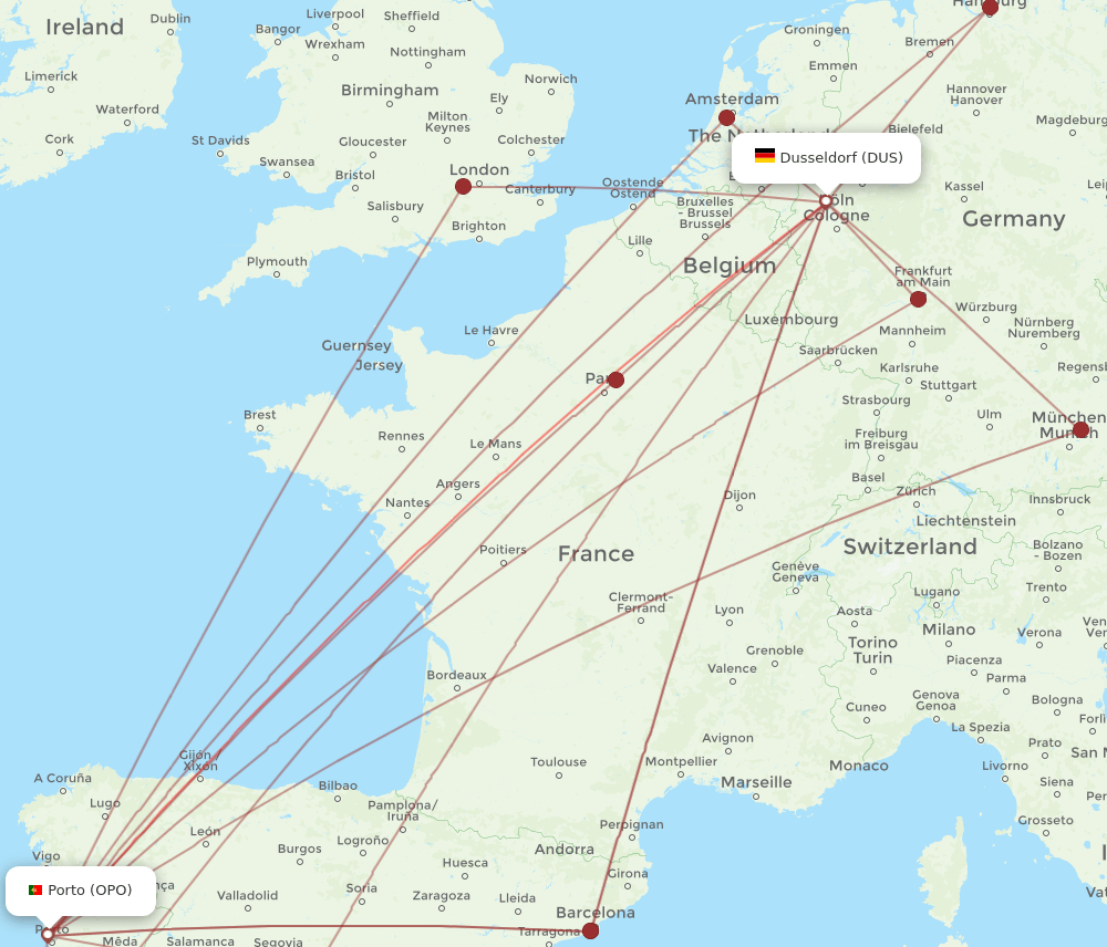 OPO-DUS flight routes