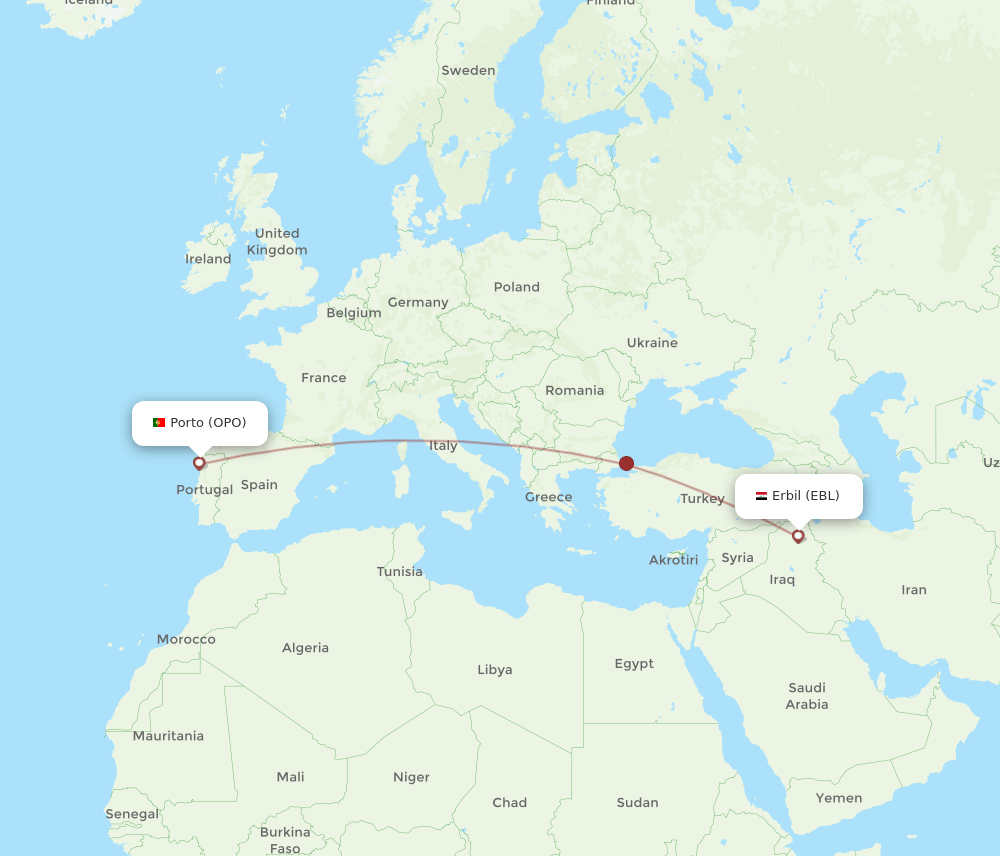 OPO-EBL flight routes