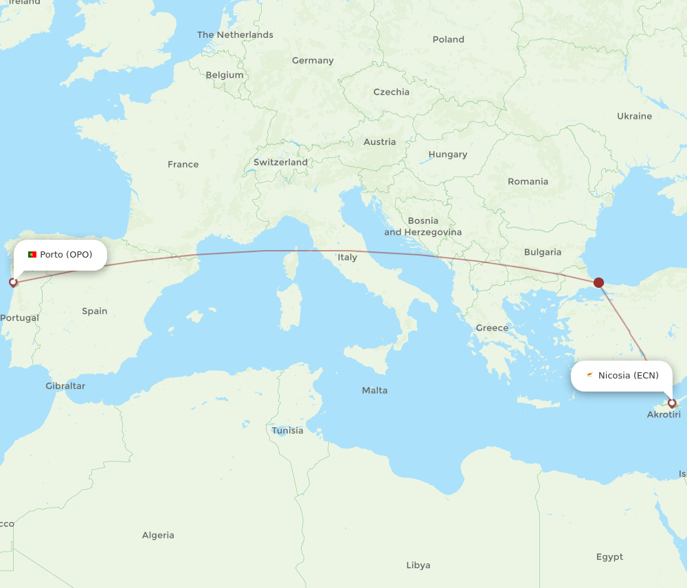OPO-ECN flight routes