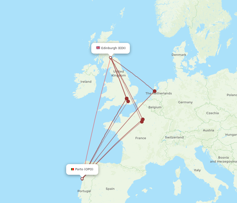 OPO to EDI flights and routes map