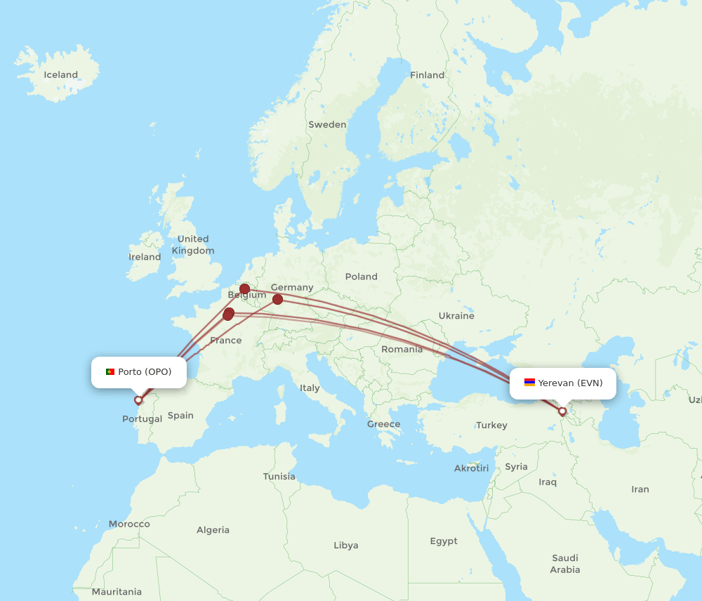 OPO-EVN flight routes