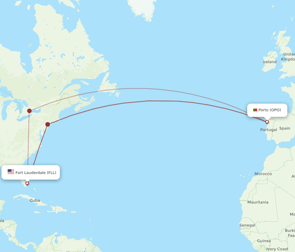 OPO to FLL flights and routes map