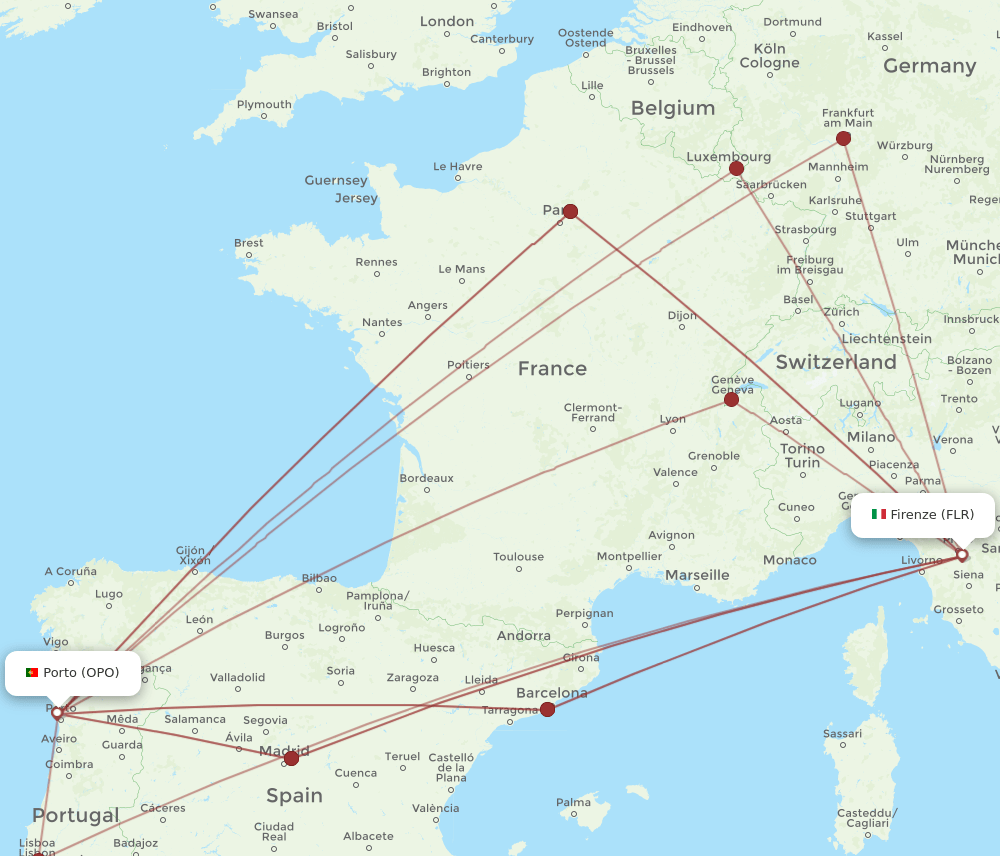 OPO to FLR flights and routes map