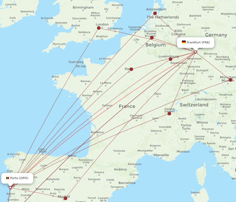 OPO-FRA flight routes