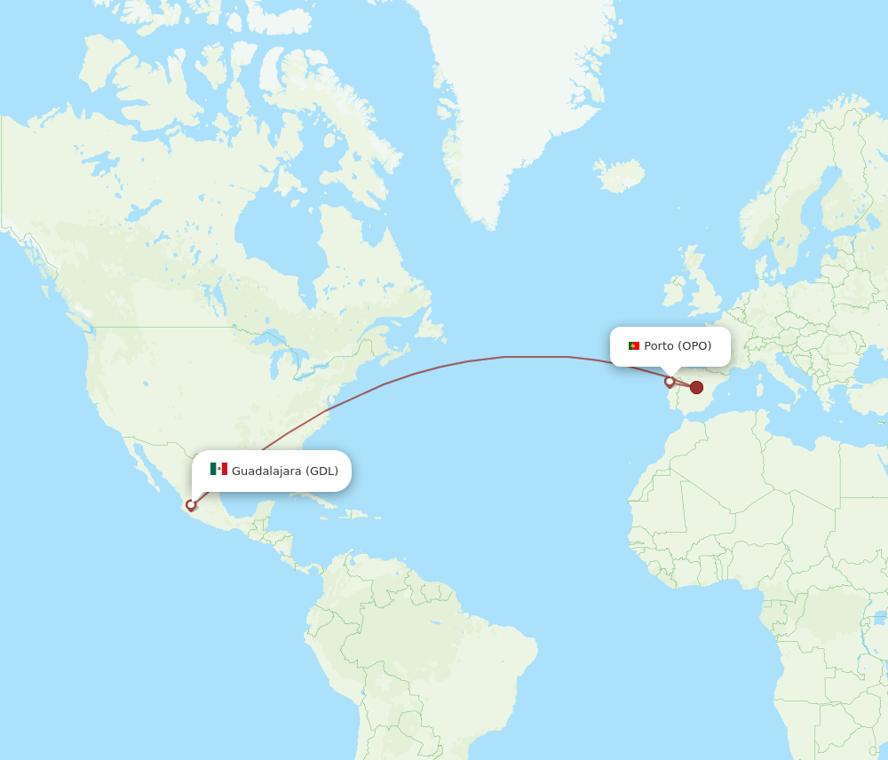 OPO-GDL flight routes