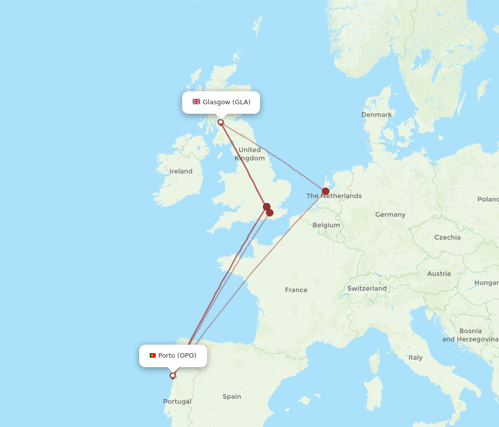 OPO-GLA flight routes