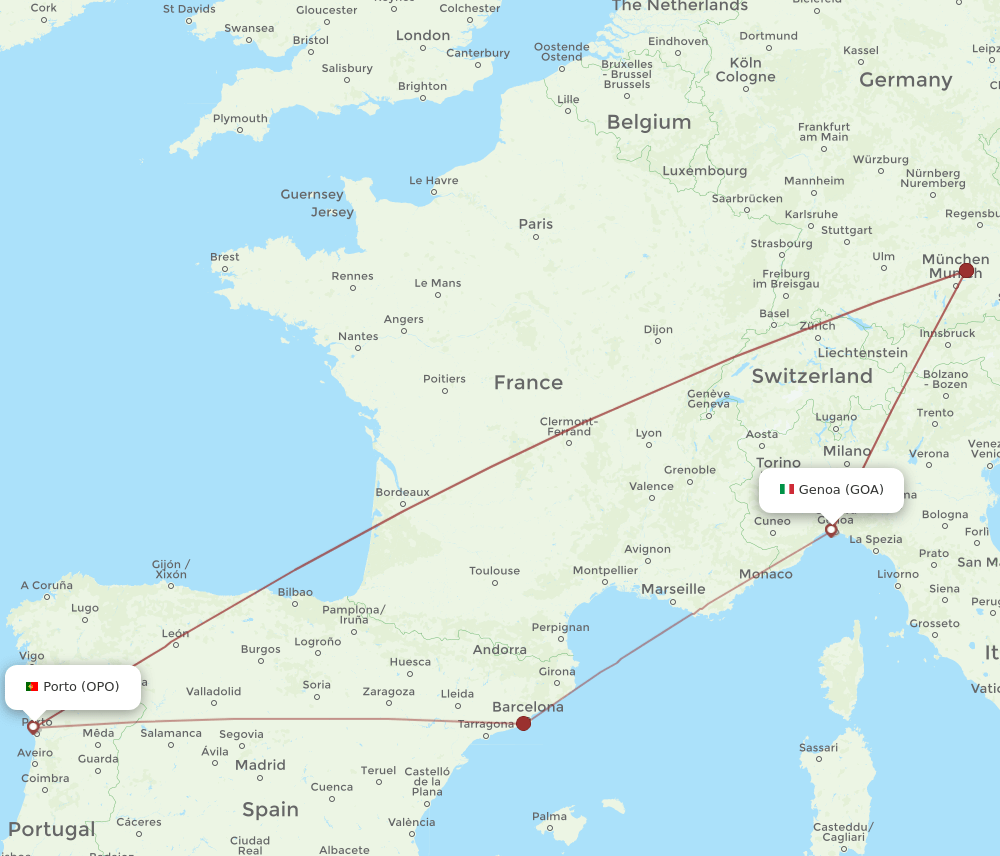 OPO-GOA flight routes