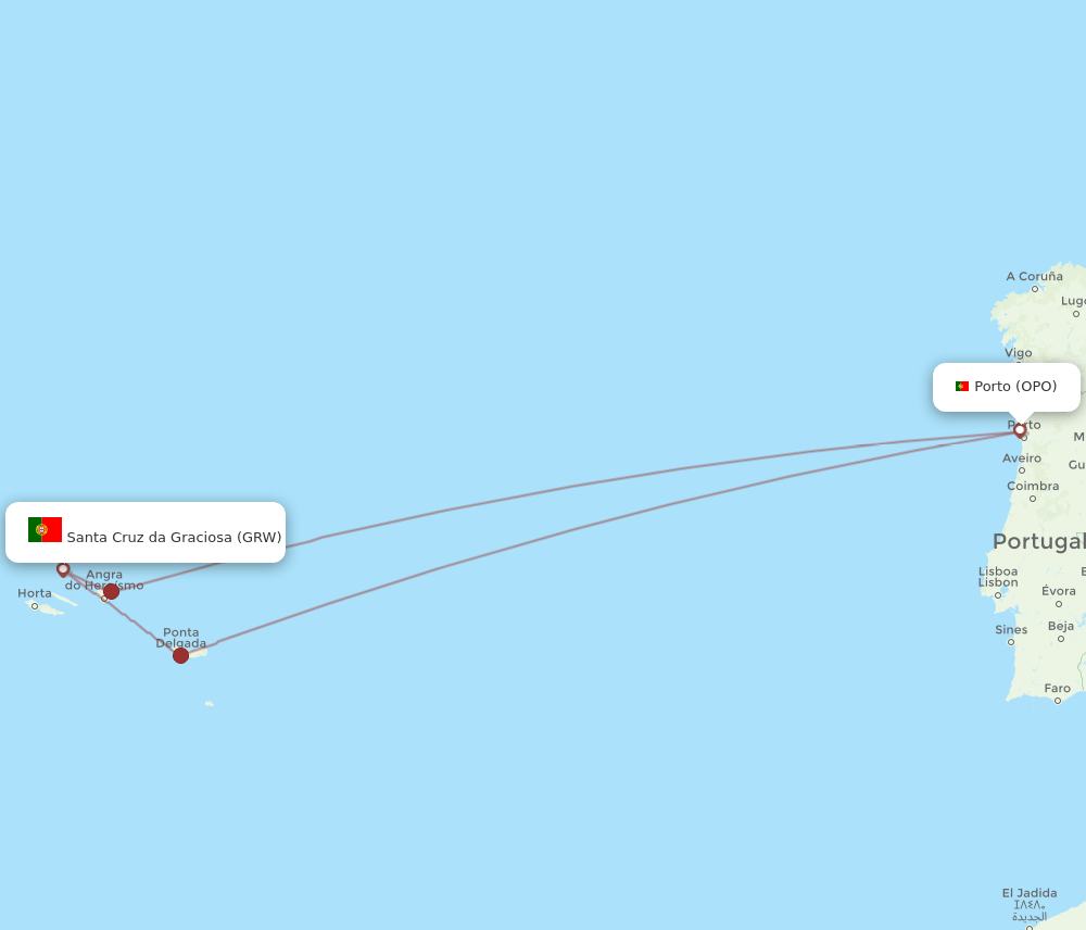 OPO to GRW flights and routes map
