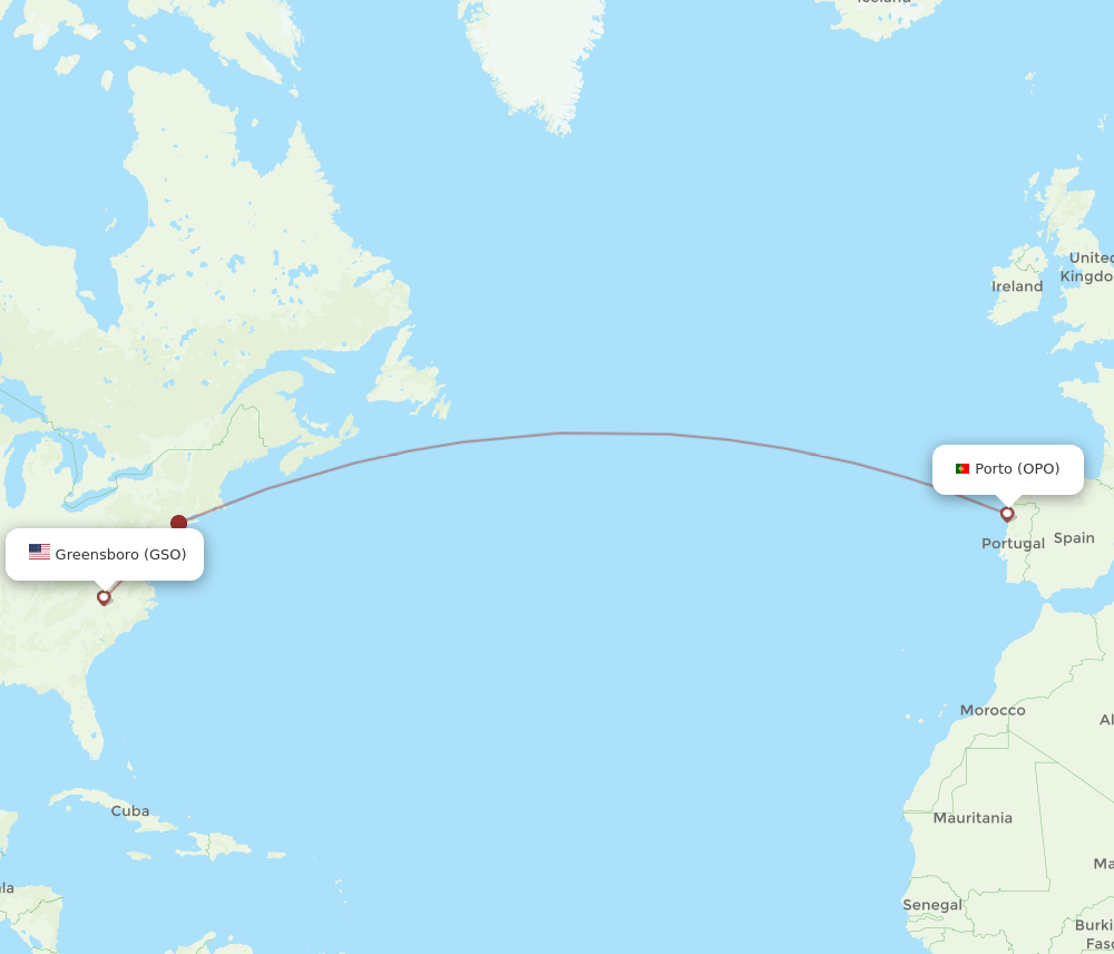 OPO to GSO flights and routes map