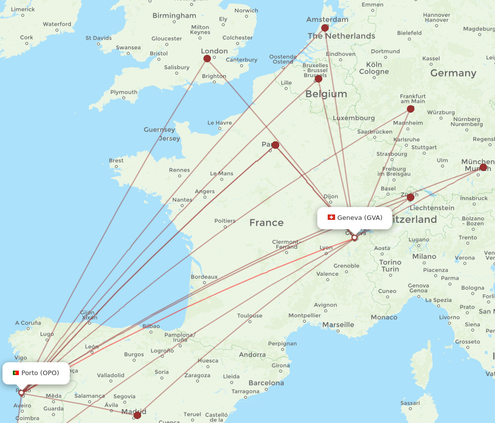 OPO to GVA flights and routes map