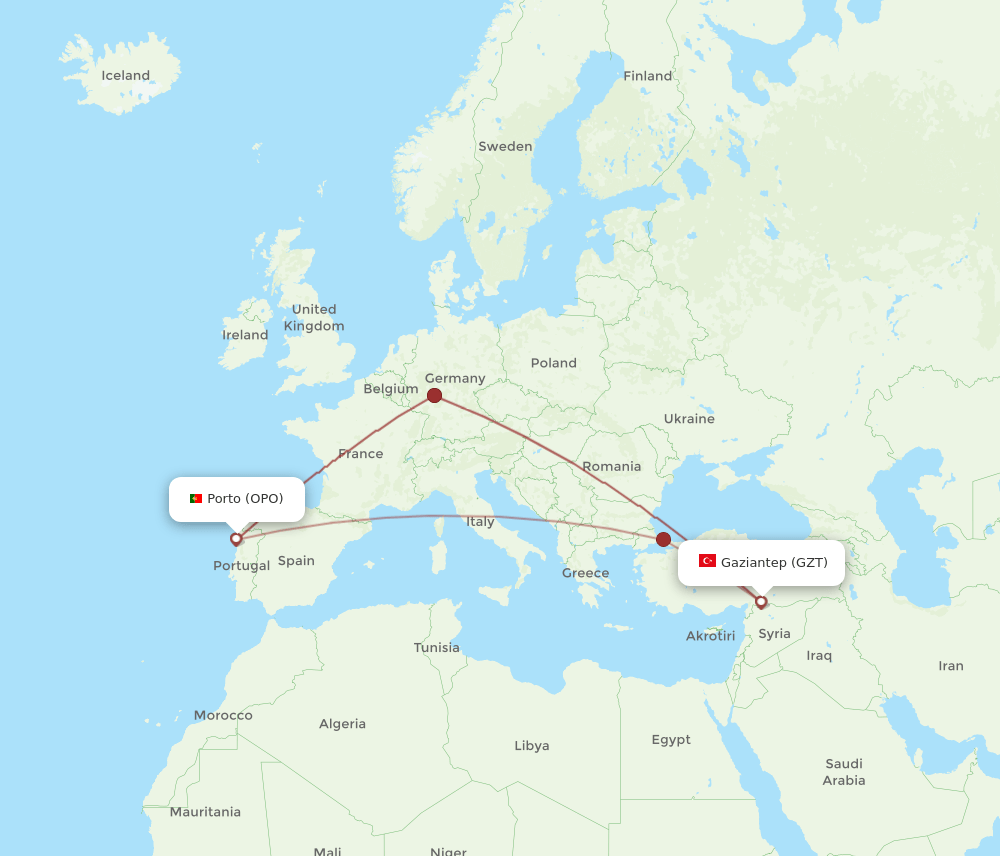 OPO-GZT flight routes