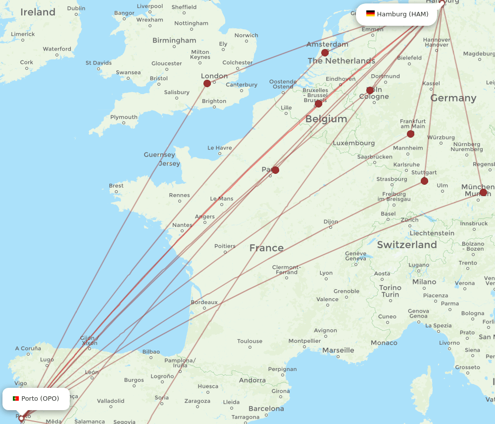OPO to HAM flights and routes map