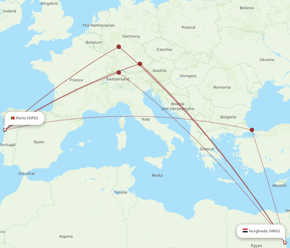 OPO-HRG flight routes
