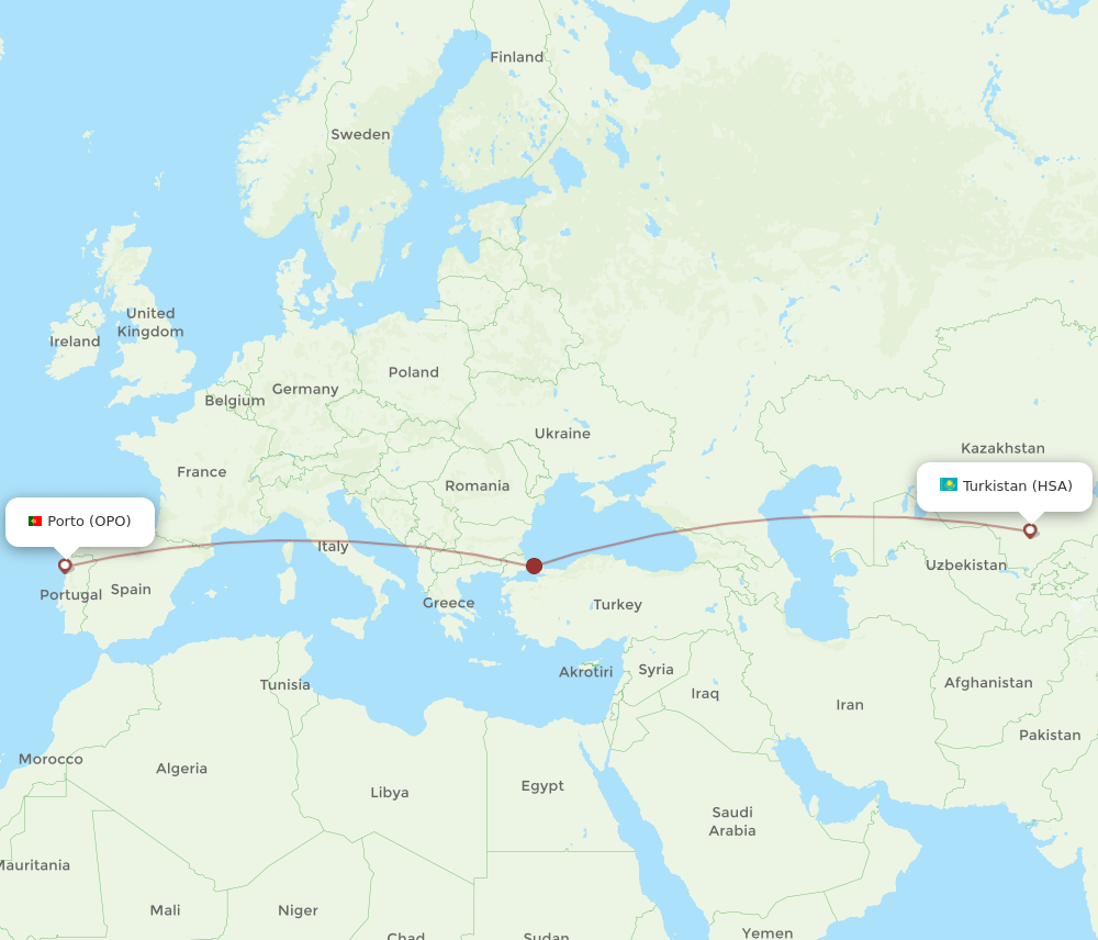 OPO to HSA flights and routes map