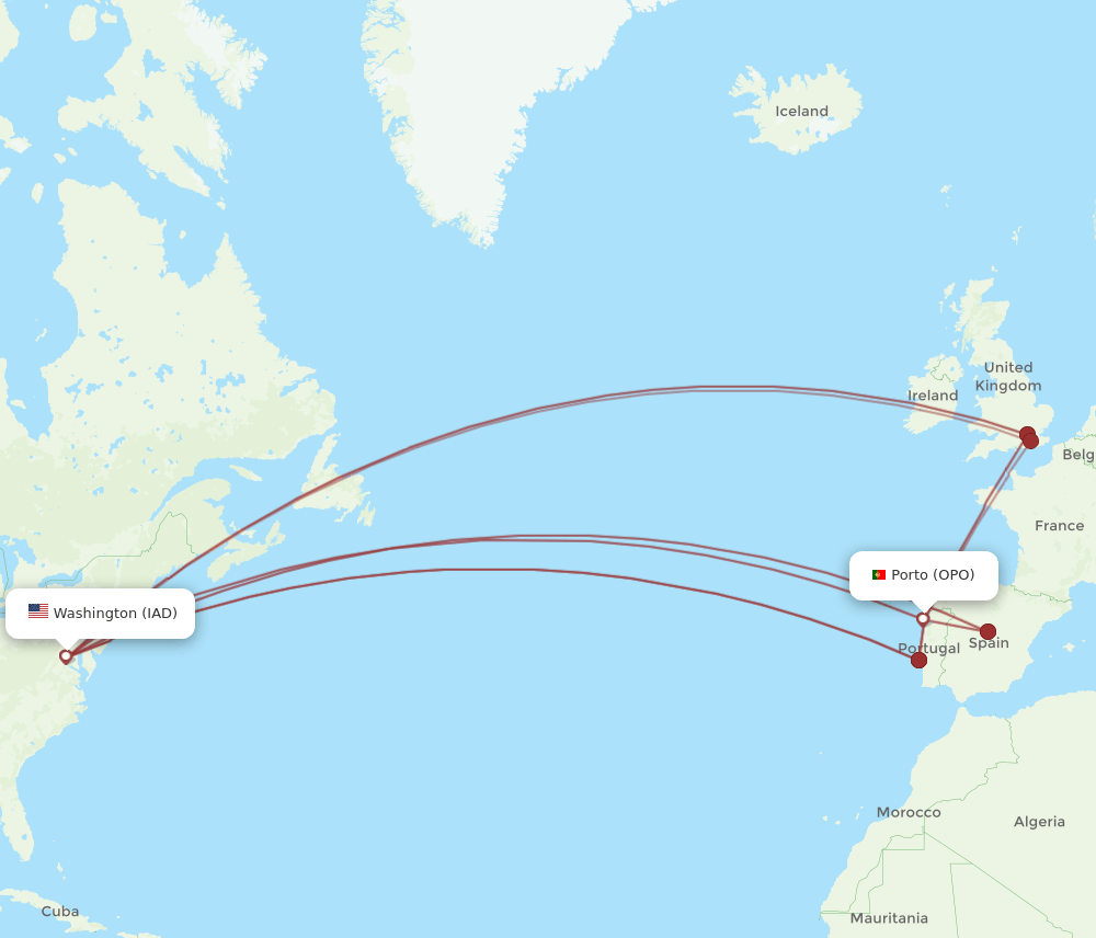 OPO-IAD flight routes