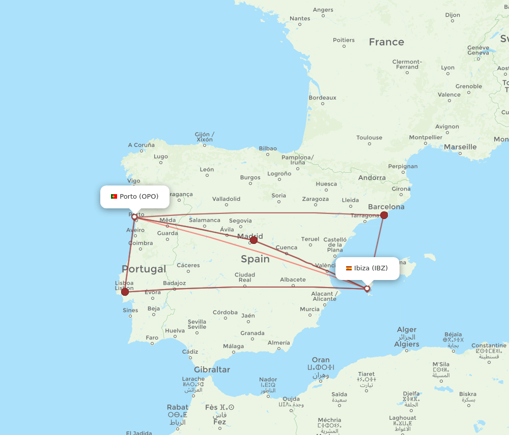 OPO-IBZ flight routes