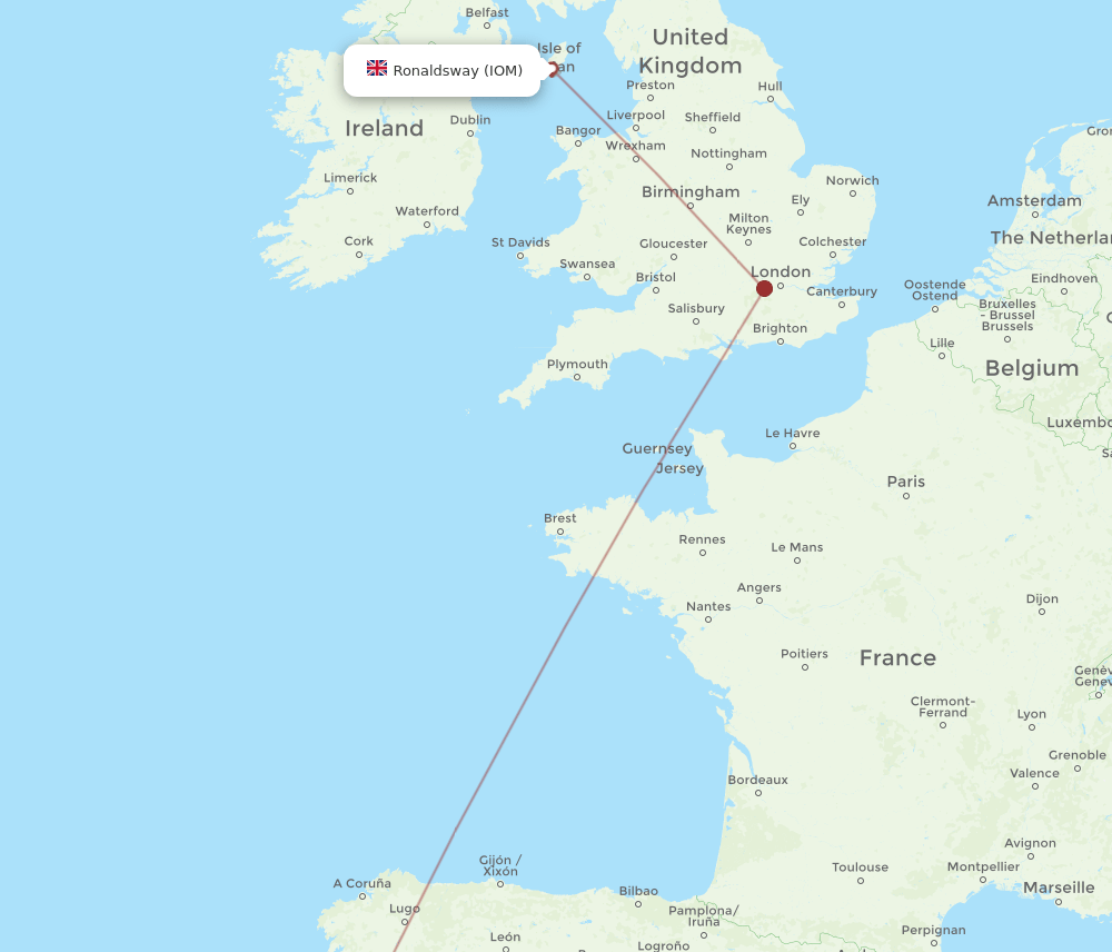 OPO to IOM flights and routes map