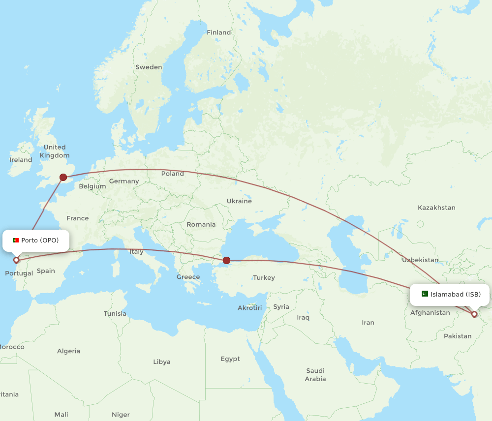 OPO-ISB flight routes
