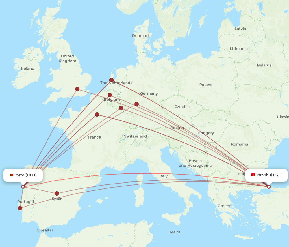 OPO-IST flight routes