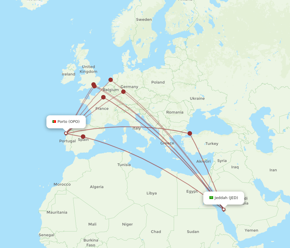 OPO-JED flight routes