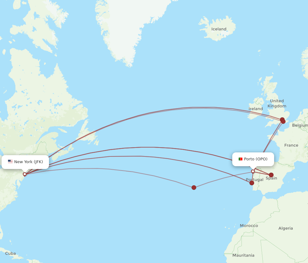 OPO-JFK flight routes