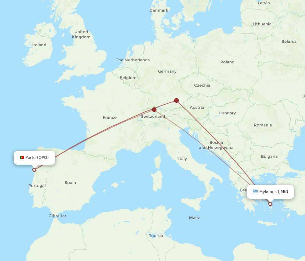 OPO-JMK flight routes