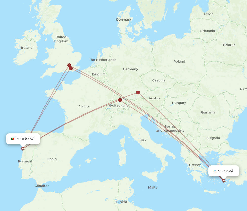 OPO-KGS flight routes