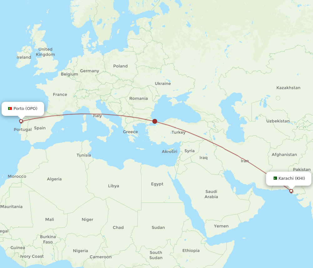 OPO-KHI flight routes